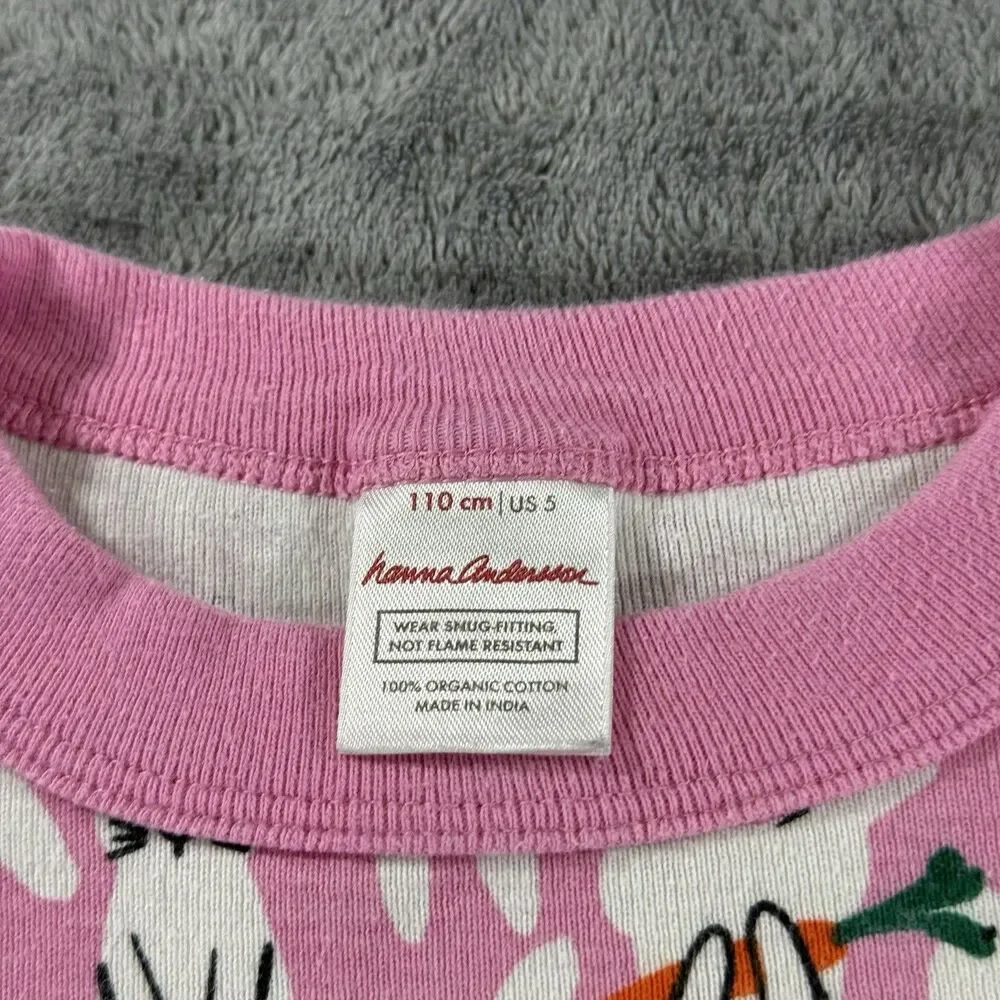 Hanna Andersson Long John Pajamas Organic Cotton Size 5 110 Cm Pink Bunny